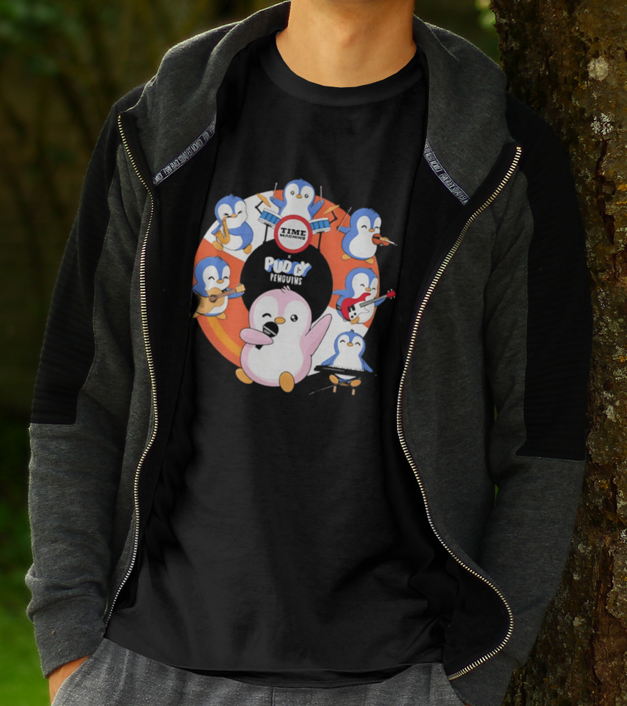 Pudgy Penguins Time Machine Band Musical Penguins Party T-Shirt