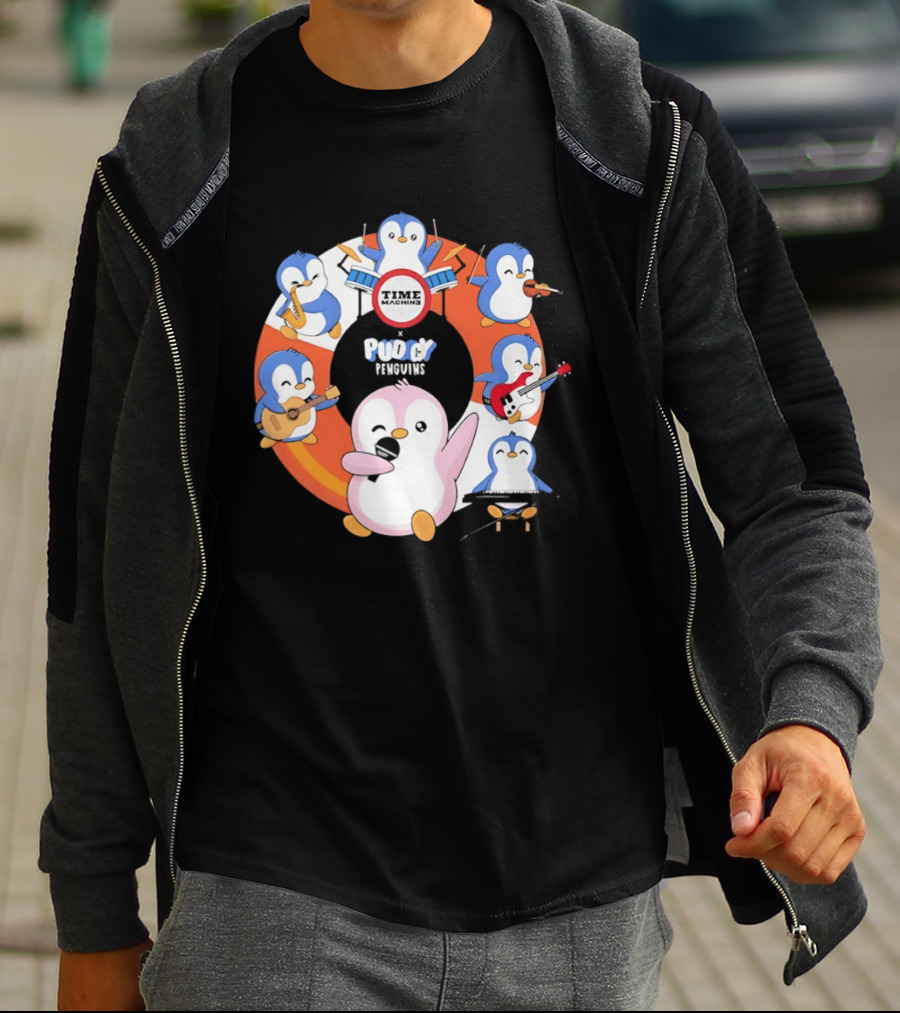 Pudgy Penguins Time Machine Band Musical Penguins Party T-Shirt