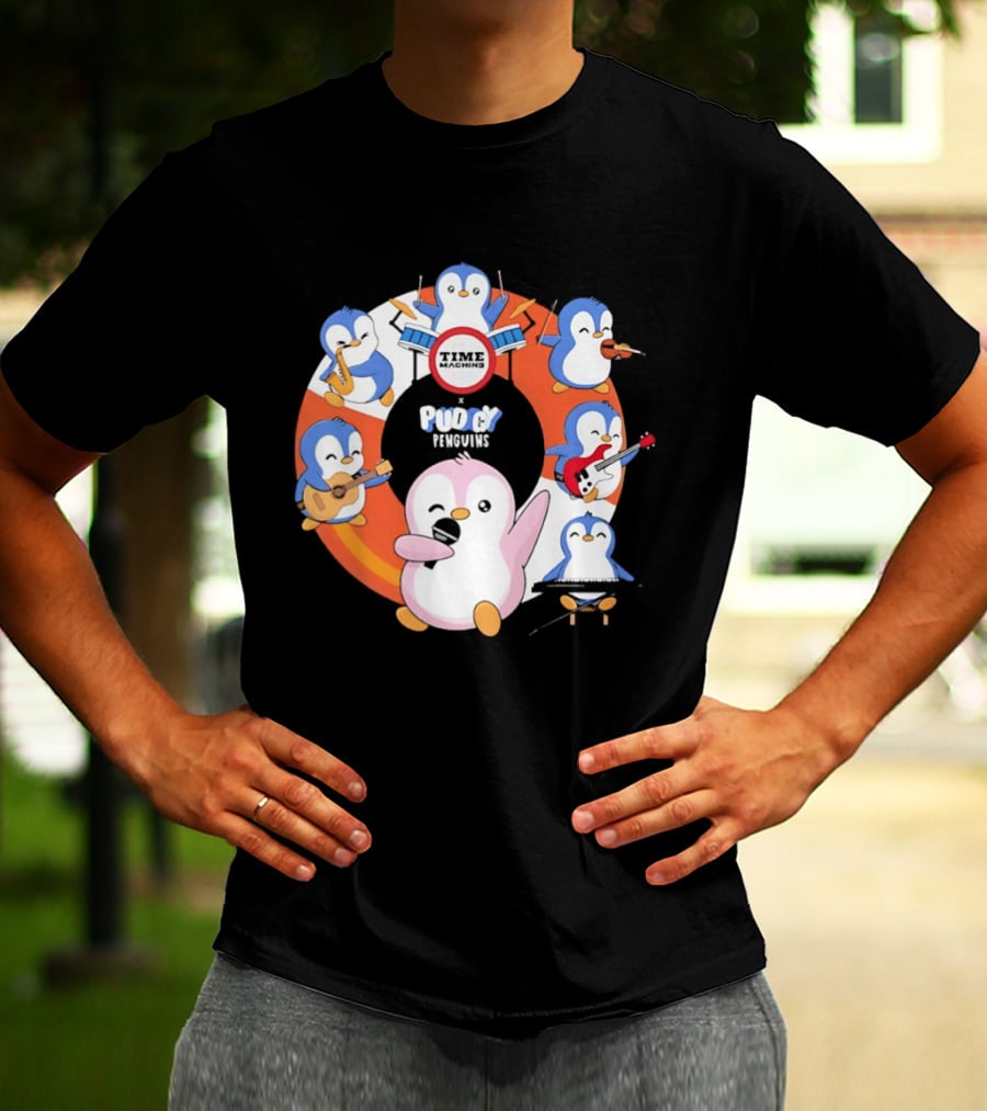 Pudgy Penguins Time Machine Band Musical Penguins Party T-Shirt