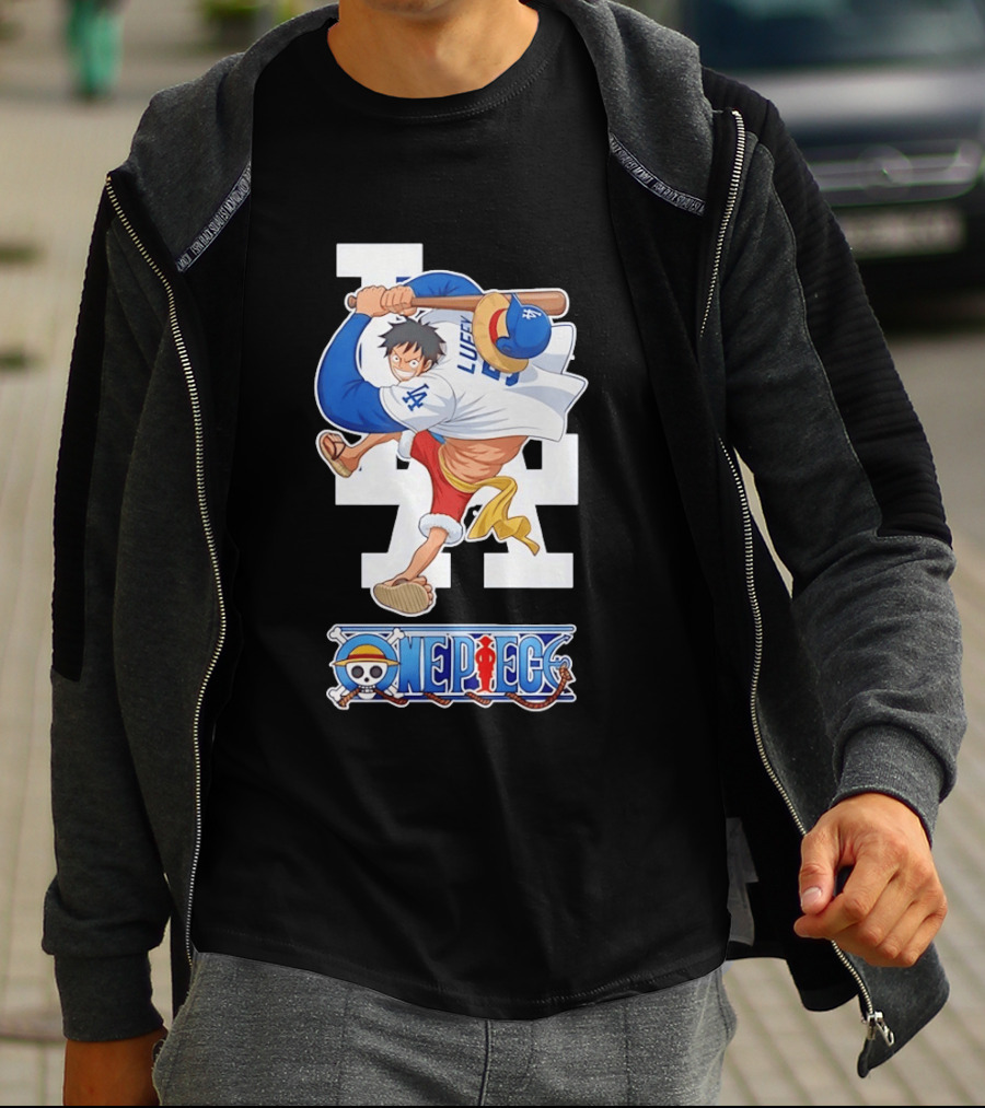 Luffy One Piece LA Baseball Crossover Dodgers T-Shirt