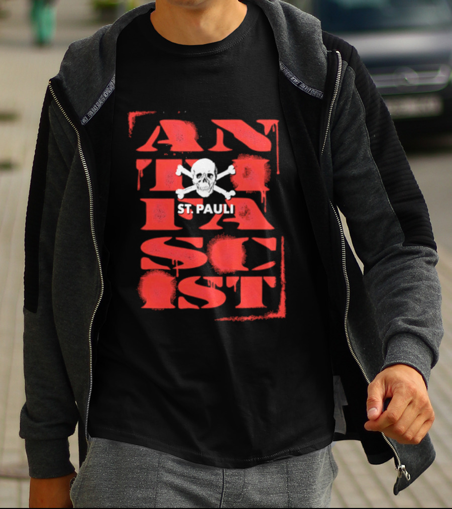St Pauli Anti Fascist Skull Crossbones Stencil T-Shirt