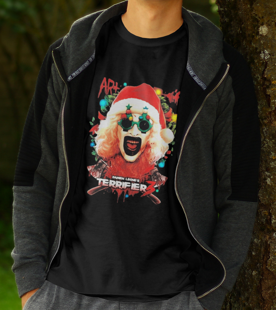 Damien Leone's Terrifier 3 Yuletide Terror Art The Clown Christmas Horror T-Shirt