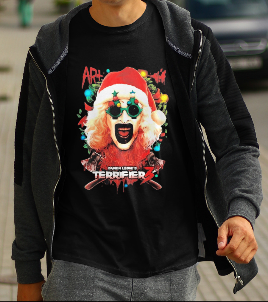 Damien Leone's Terrifier 3 Yuletide Terror Art The Clown Christmas Horror T-Shirt