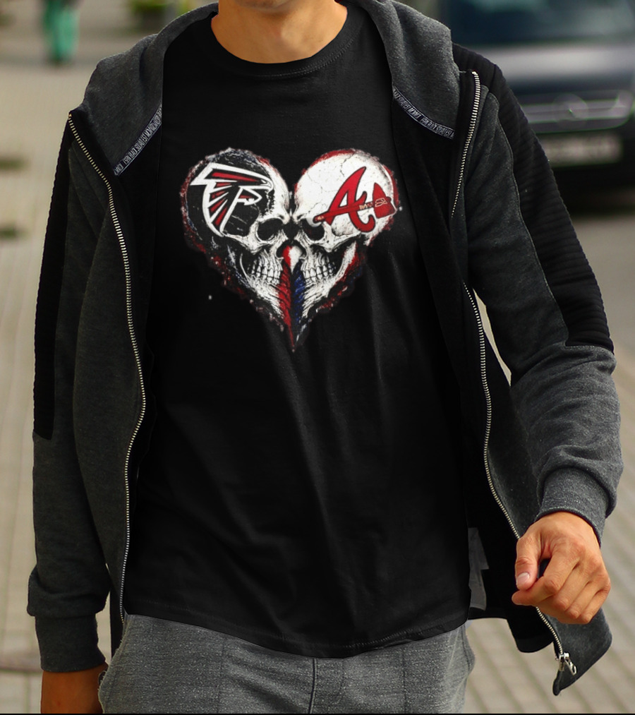 Atlanta Falcons And Atlanta Braves Skull Heart T-Shirt