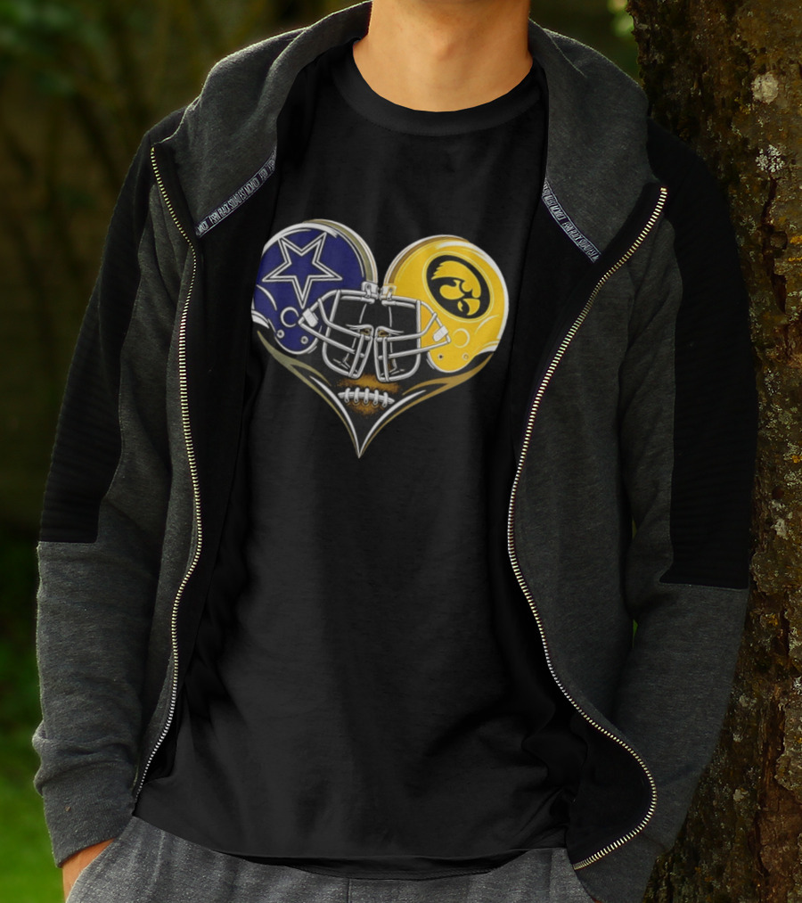 Dallas Cowboys And Iowa Hawkeyes Helmet Heart T-Shirt