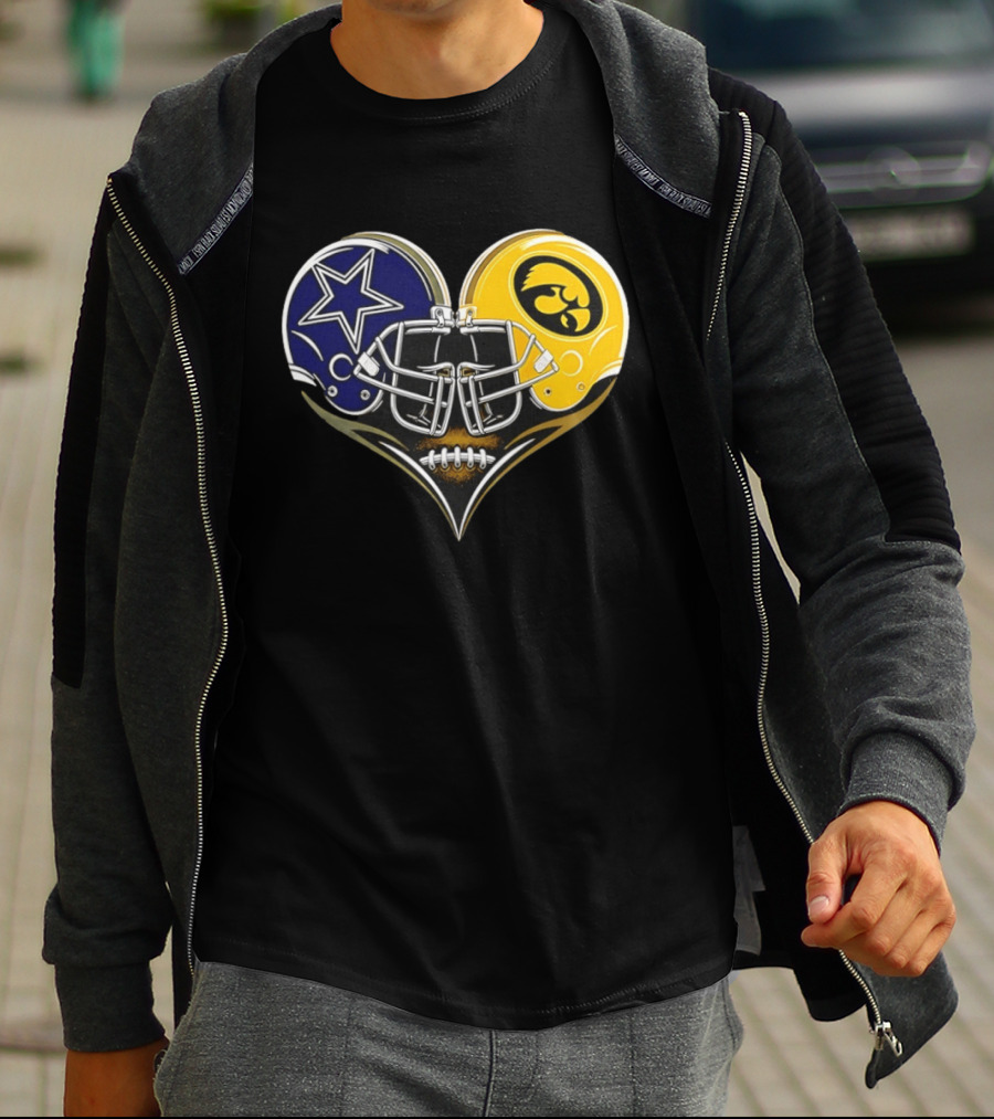 Dallas Cowboys And Iowa Hawkeyes Helmet Heart T-Shirt