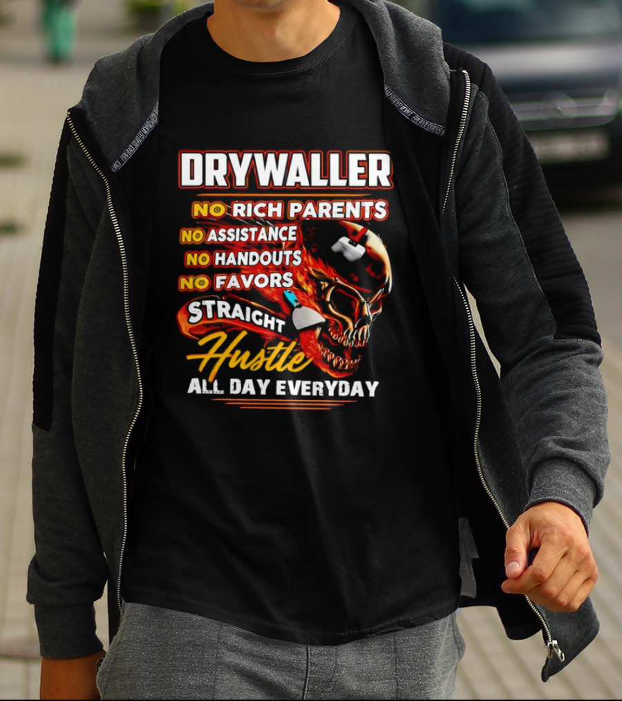 Drywaller Skull Holding Trowel Straight Hustle T-Shirt