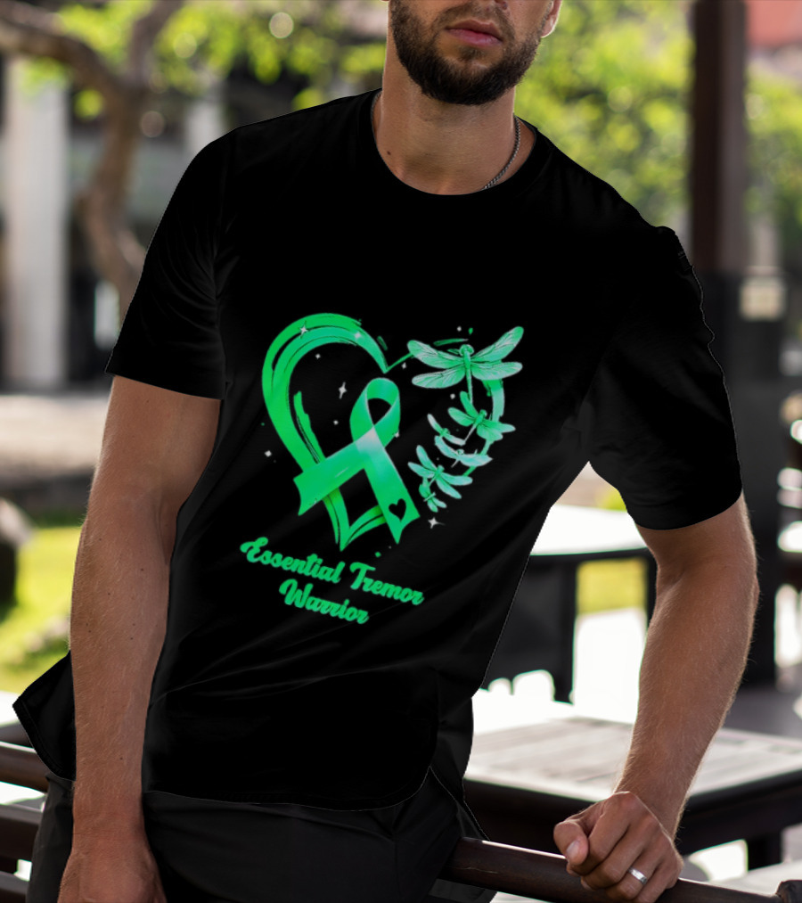 Essential Tremor Warrior Teal Ribbon Dragonfly Heart T-Shirt