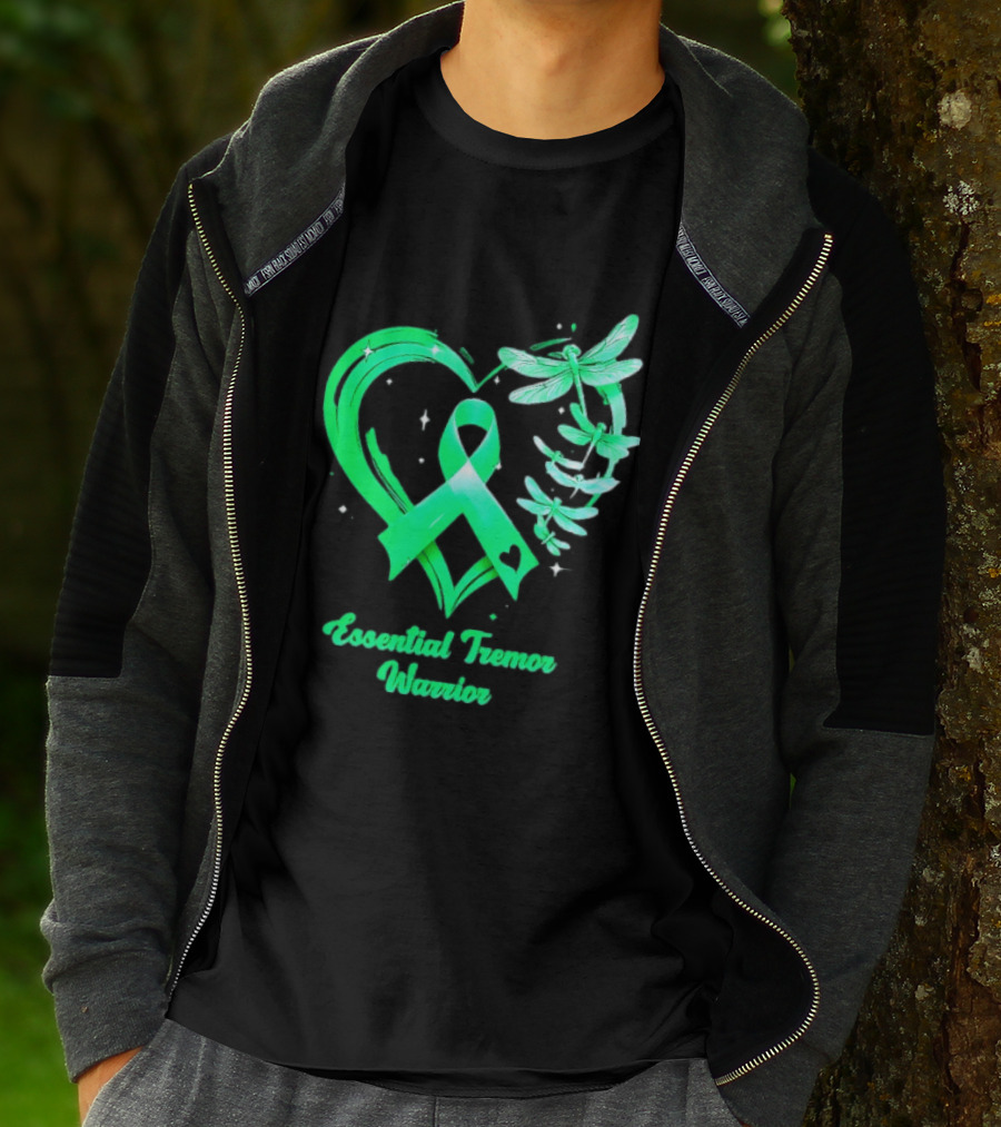 Essential Tremor Warrior Teal Ribbon Dragonfly Heart T-Shirt