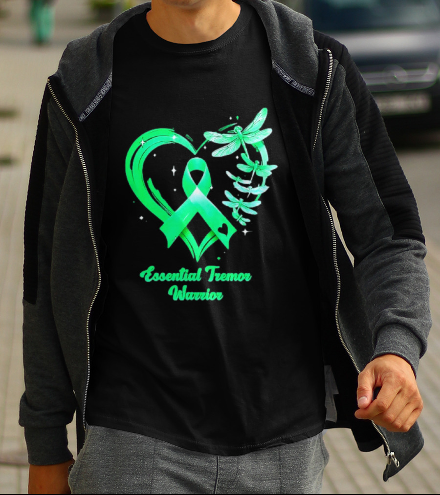 Essential Tremor Warrior Teal Ribbon Dragonfly Heart T-Shirt