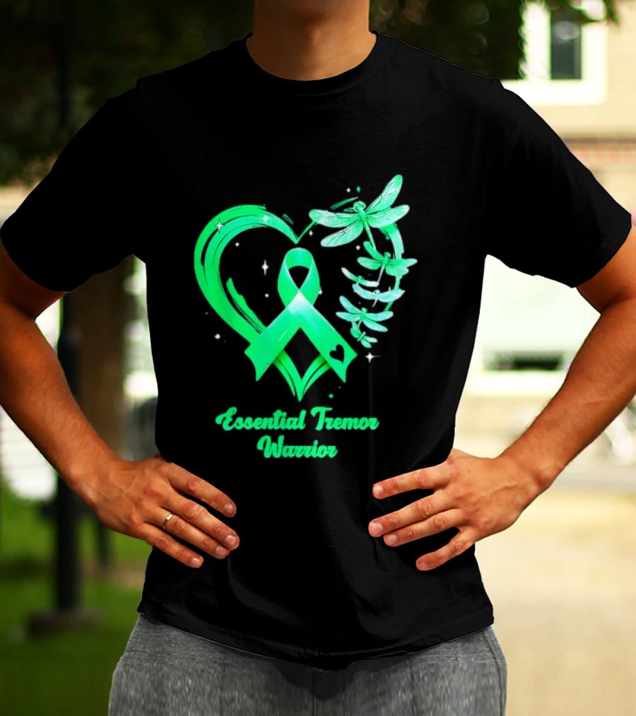 Essential Tremor Warrior Teal Ribbon Dragonfly Heart T-Shirt