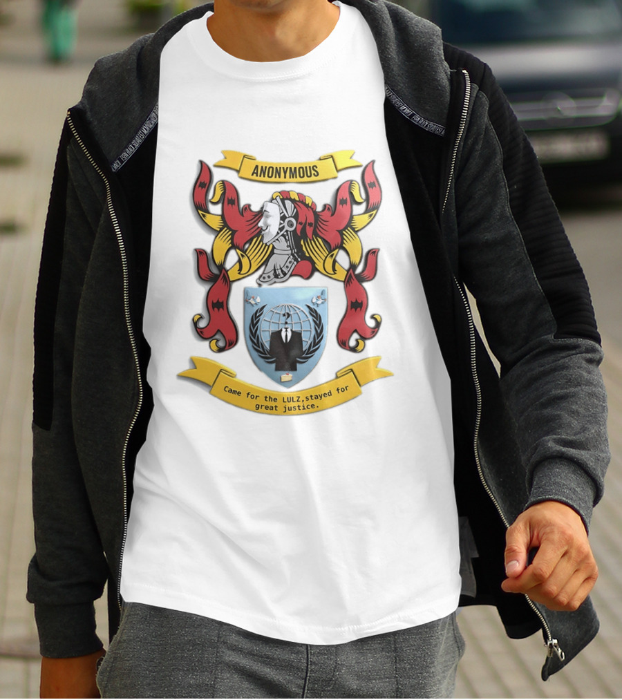 Anonymous Coat Of Arms Came For The Lulz Stayed For Great Justice T-Shirt
