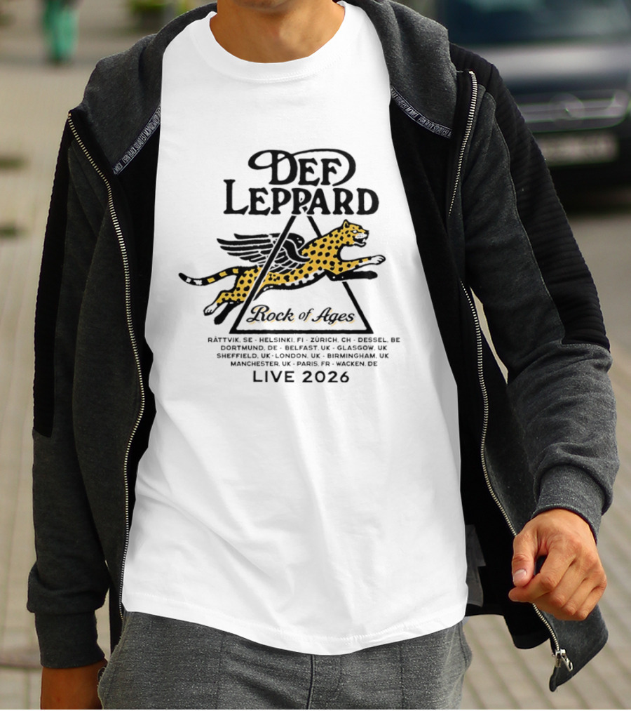 Def Leppard Rock Of Ages Live 2026 Tour Helsinki Zurich Belfast London Paris Wagon T-Shirt