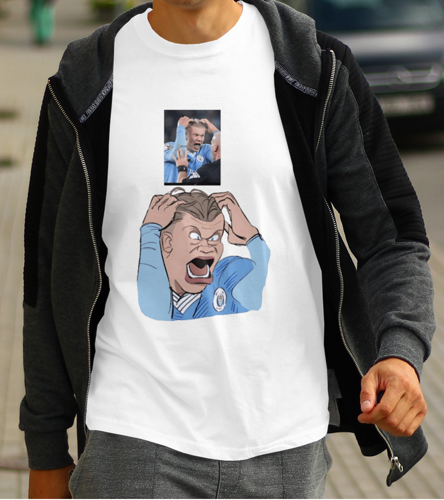 Erling Haaland Frustrated Screaming Football Cartoon Referee Reaction T-Shirt