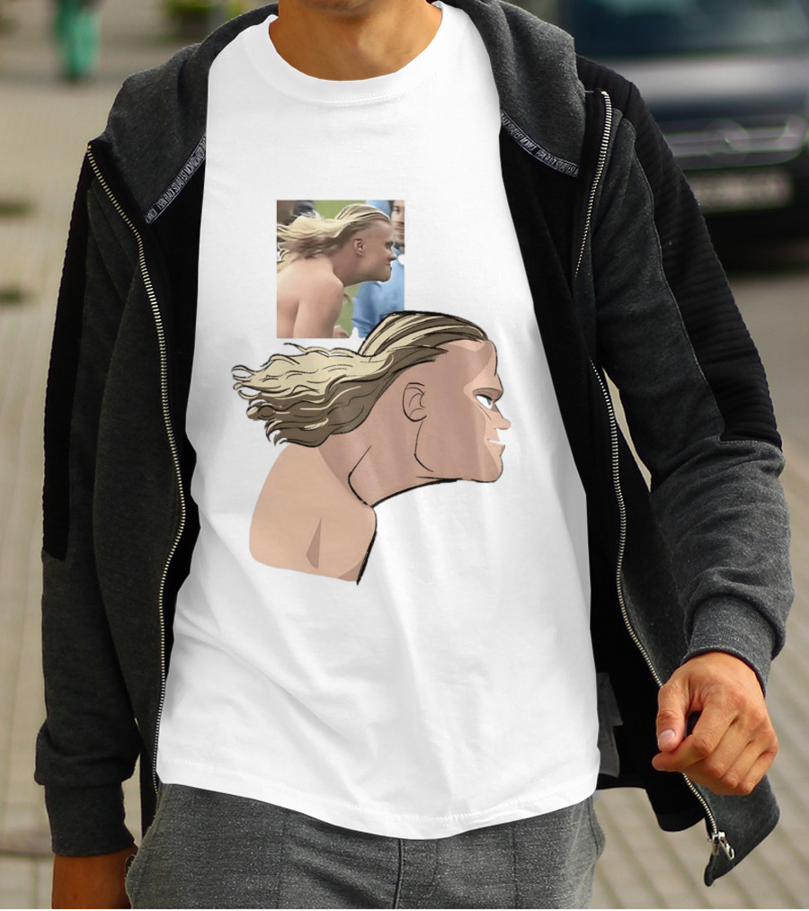 Erling Haaland Long Hair Meme Jawline Football Flowing Hairstyle T-Shirt