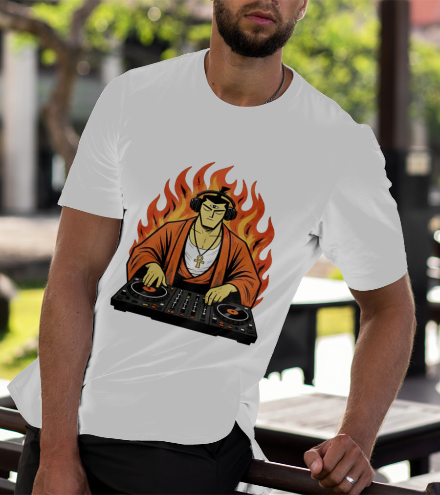 Samurai Jack DJing With Headphones Fire Music Mixer T-Shirt