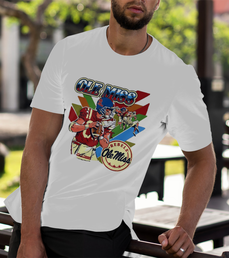 Ole Miss Rebels Football Player Action Retro Style Collaboration T-Shirt
