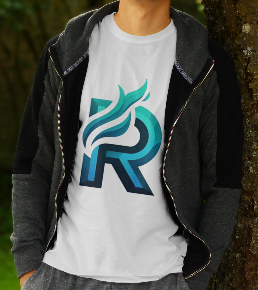 R Flame Letter Blue Green Gradient T-Shirt