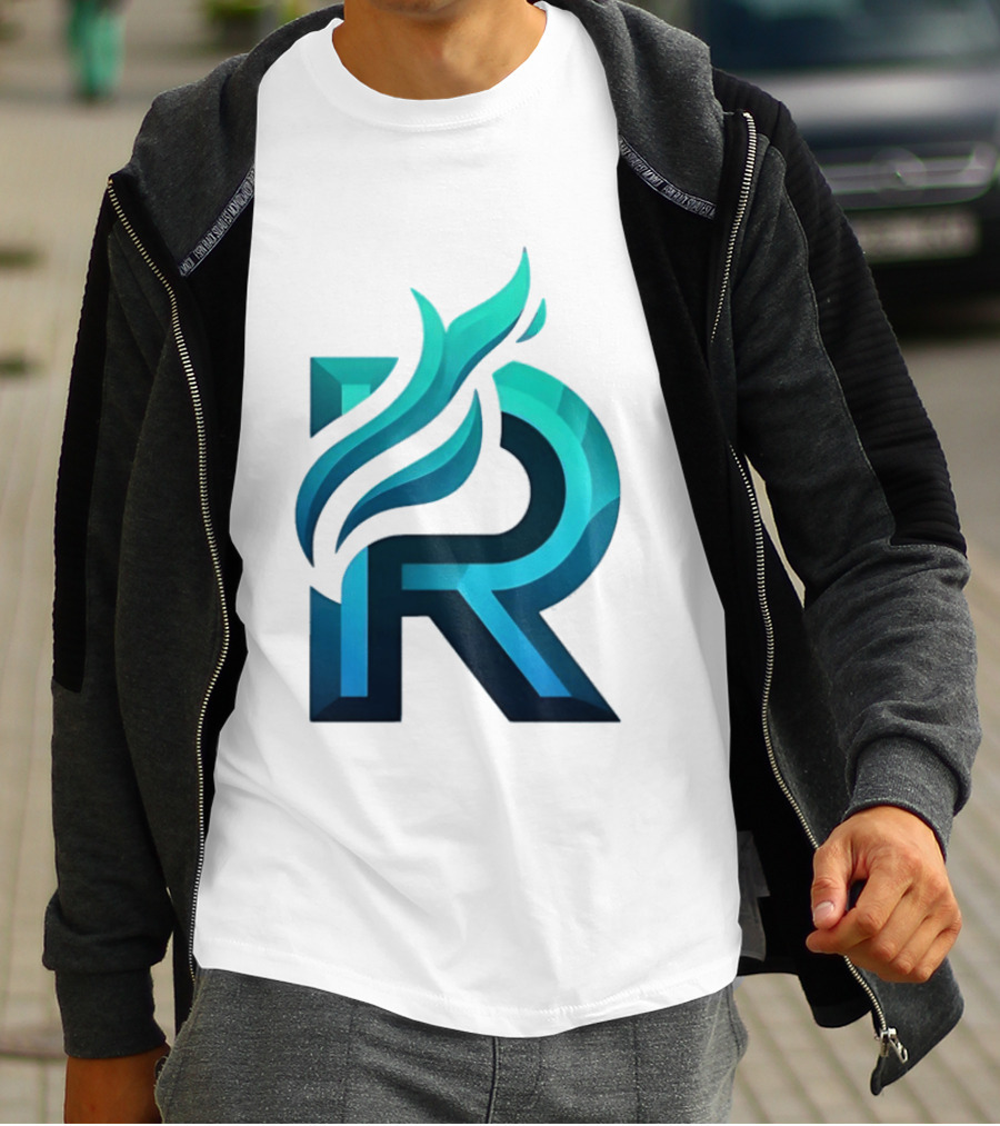 R Flame Letter Blue Green Gradient T-Shirt