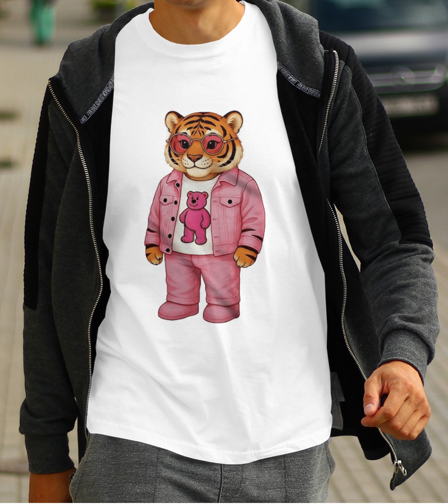 Cincinnati Bengals Fashion Pink Denim Tiger Bear T-Shirt