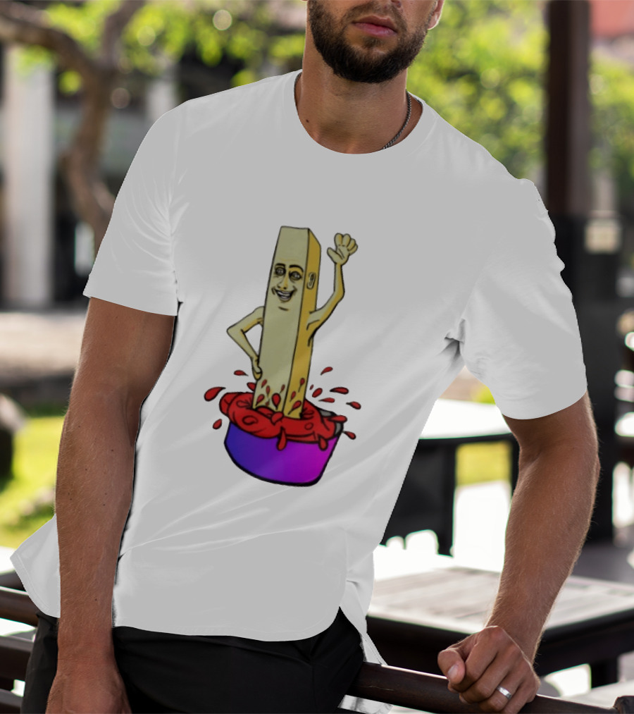 French Fry With Face Humorously Dipping In Ketchup Bowl T-Shirt