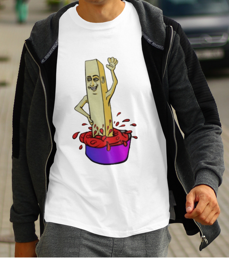 French Fry With Face Humorously Dipping In Ketchup Bowl T-Shirt