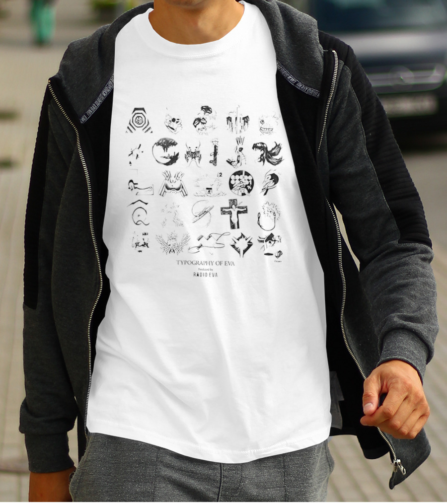 Evangelion Typography Of Eva Radio Eva Alphabet Collage T-Shirt