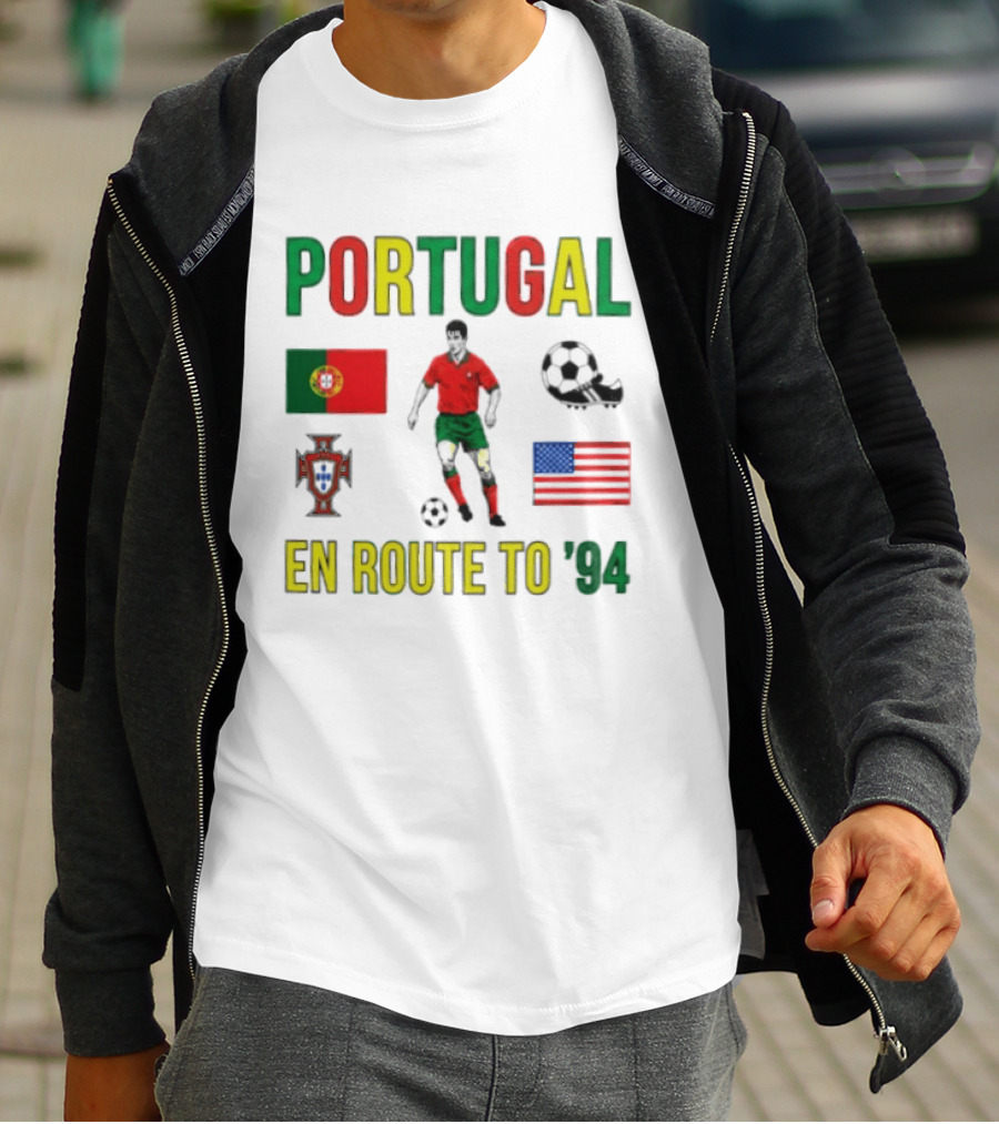 Portugal En Route To '94 World Cup Journey Footballer And Flags T-Shirt