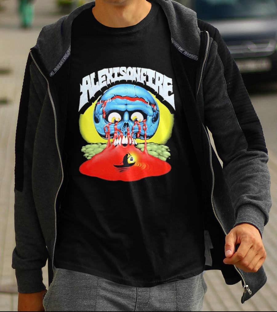 Alexisonfire Skull Island Creepy Blue Skull With Red Eyes And Boat T-Shirt