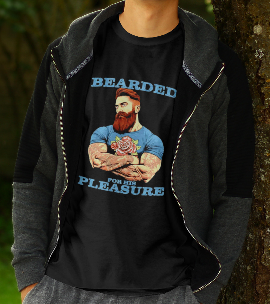 Bearded For His Pleasure Tattooed Beard Lover With Rose Tattoo T-Shirt