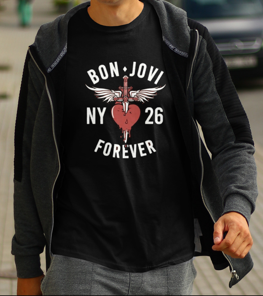 Bon Jovi NY 26 Forever Tour Cross Heart Wings T-Shirt