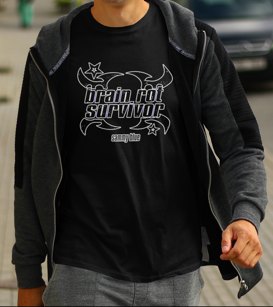 Brain Rot Survivor Sammy Blue Internet Culture Stars Skulls Tribal T-Shirt
