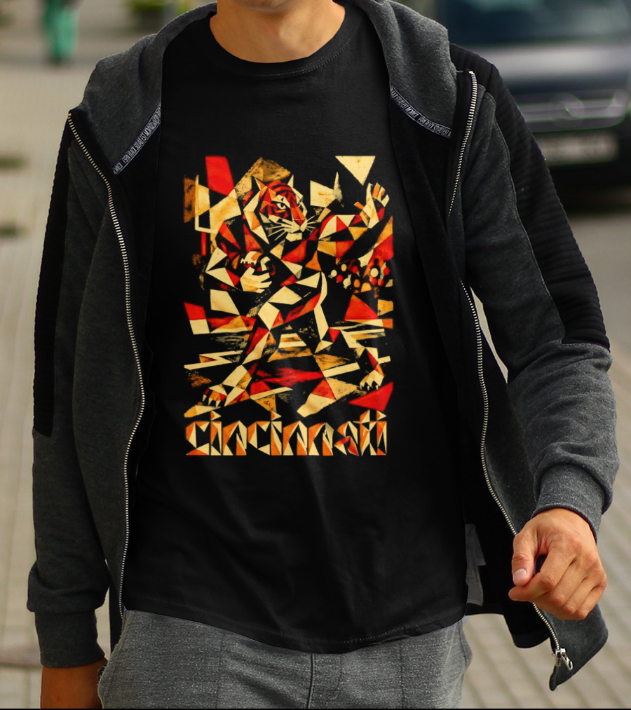 Cincinnati Bengals Tiger Geometric Football T-Shirt