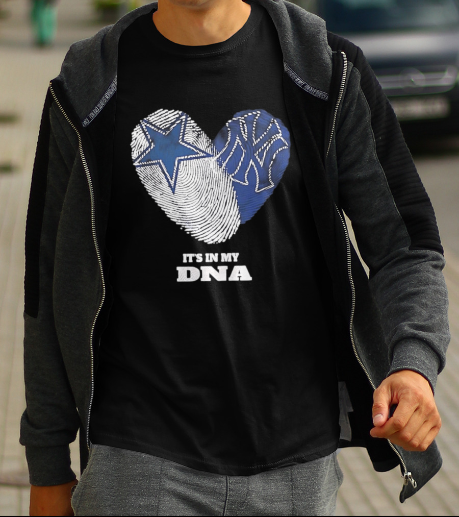 Dallas Cowboys New York Yankees It's In My DNA Fingerprint Heart T-Shirt