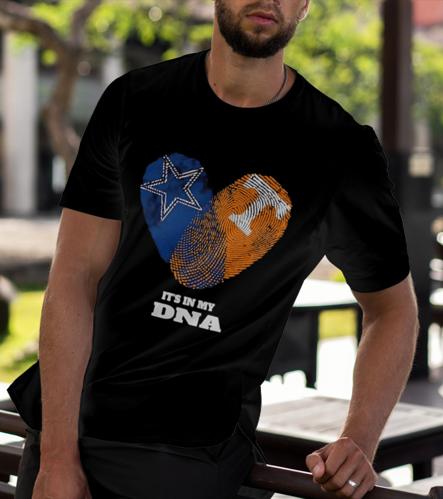 Dallas Cowboys Star And Tennessee Volunteers Orange Fingerprint Heart It's In My DNA T-Shirt