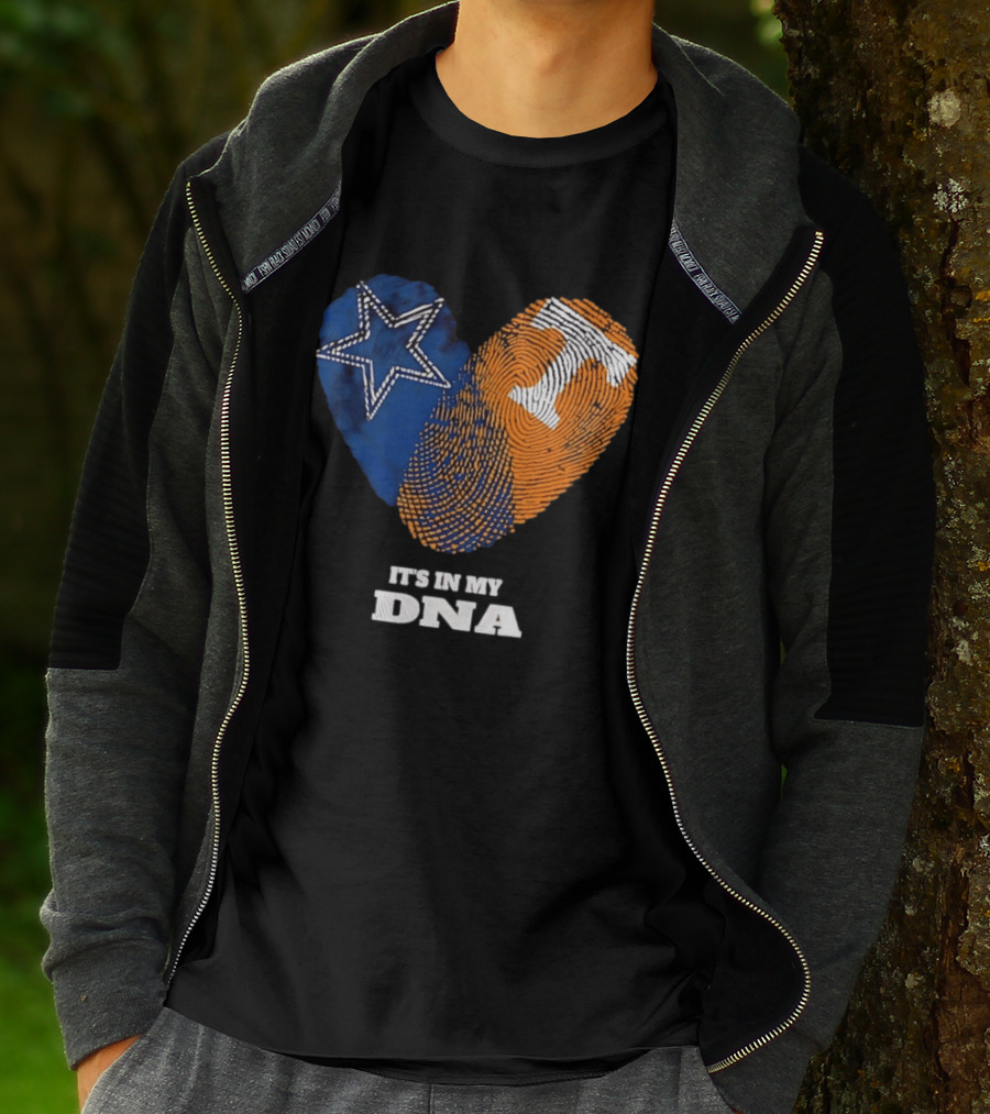 Dallas Cowboys Star And Tennessee Volunteers Orange Fingerprint Heart It's In My DNA T-Shirt