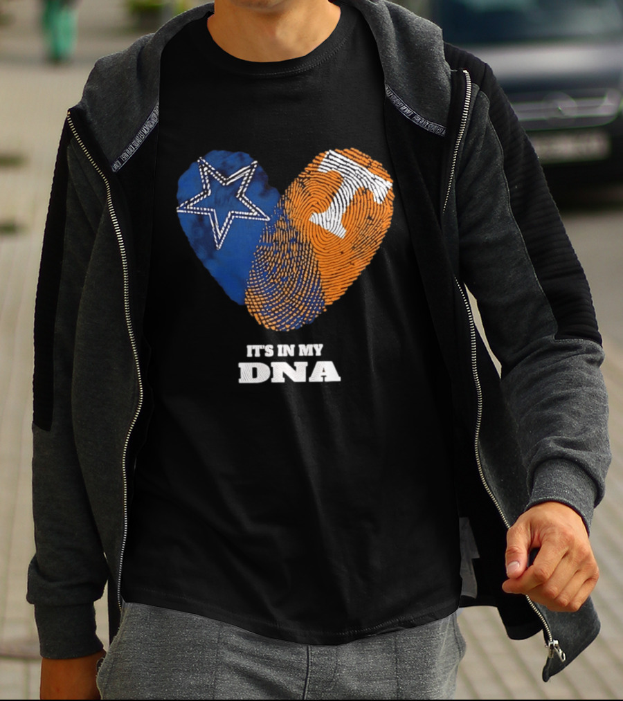 Dallas Cowboys Star And Tennessee Volunteers Orange Fingerprint Heart It's In My DNA T-Shirt