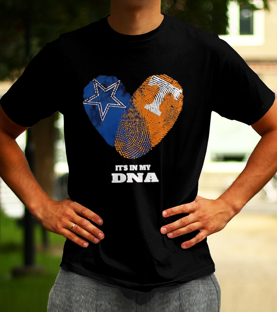Dallas Cowboys Star And Tennessee Volunteers Orange Fingerprint Heart It's In My DNA T-Shirt