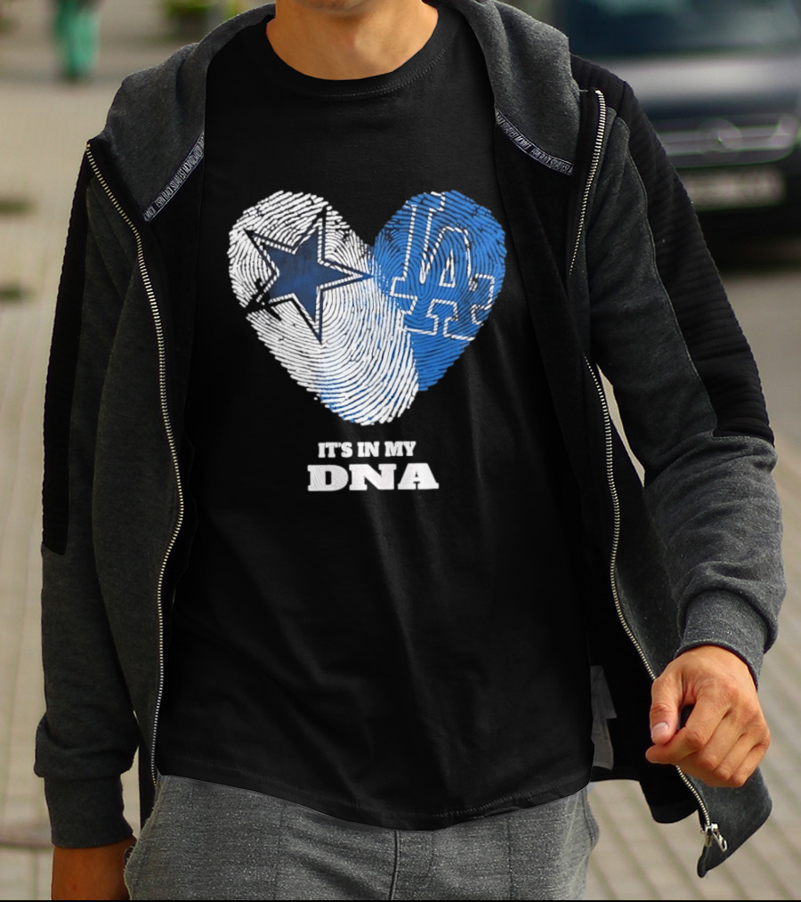 Dallas Cowboys Los Angeles Dodgers It's In My DNA Fingerprint Heart T-Shirt