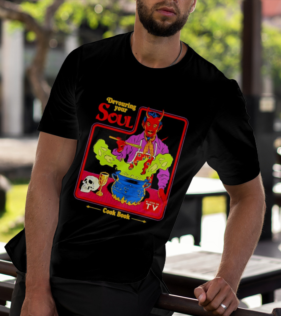 Devouring Your Soul Cook Book Steven Rhodes Retro Devil Cooking As Seen On TV Horror T-Shirt