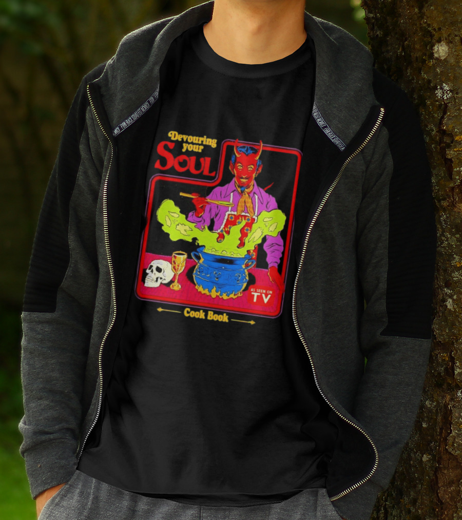 Devouring Your Soul Cook Book Steven Rhodes Retro Devil Cooking As Seen On TV Horror T-Shirt