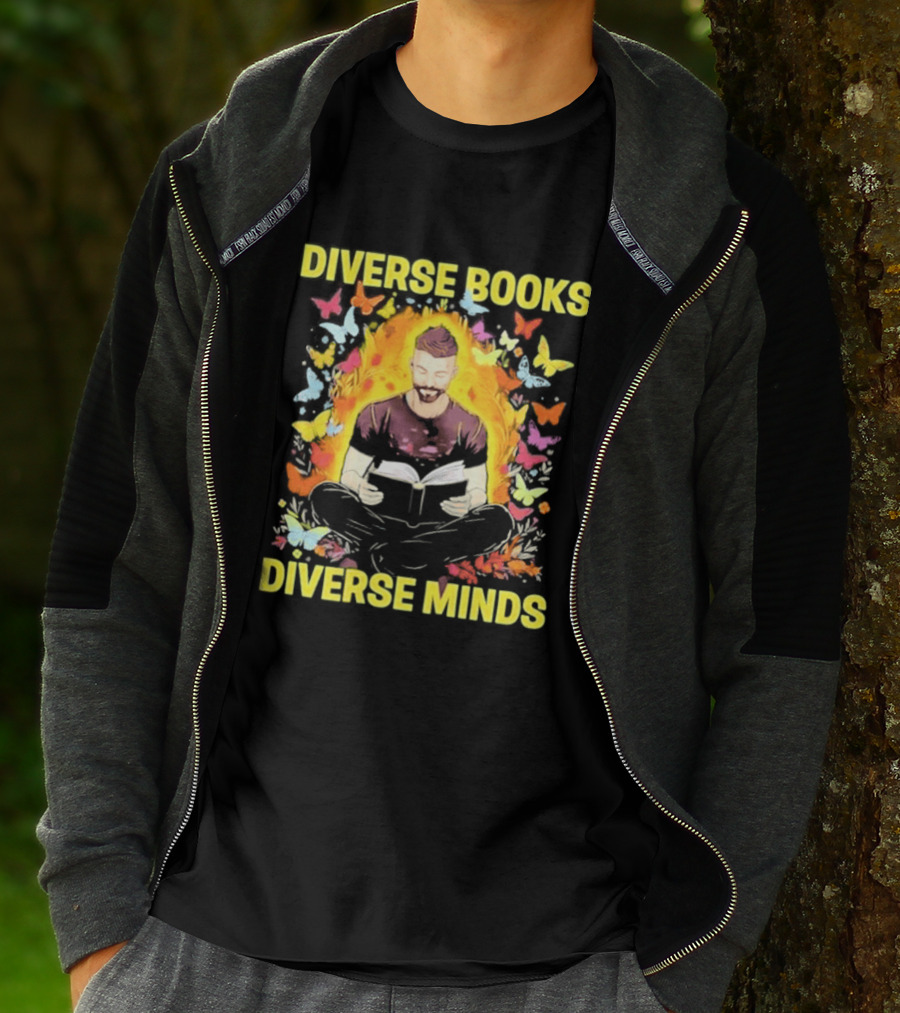 Diverse Books Diverse Minds Reading Book Lover With Colorful Butterfly Motif T-Shirt