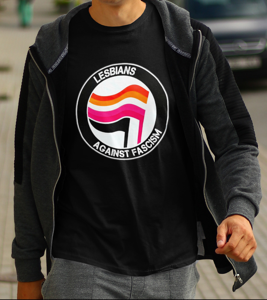 Lesbians Against Fascism Lesbian Flag Circle T-Shirt