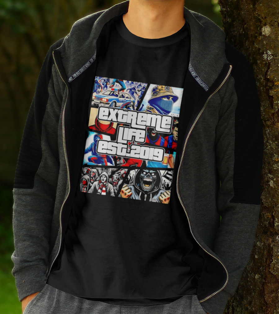 Extreme Life Est 2019 Football Hooligan Collage T-Shirt