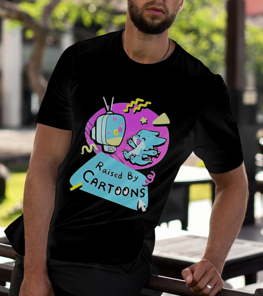 Raised By Cartoons Nostalgia 90s Kid Cartoon Lover Retro TV And Playful Puppy Scene T-Shirt