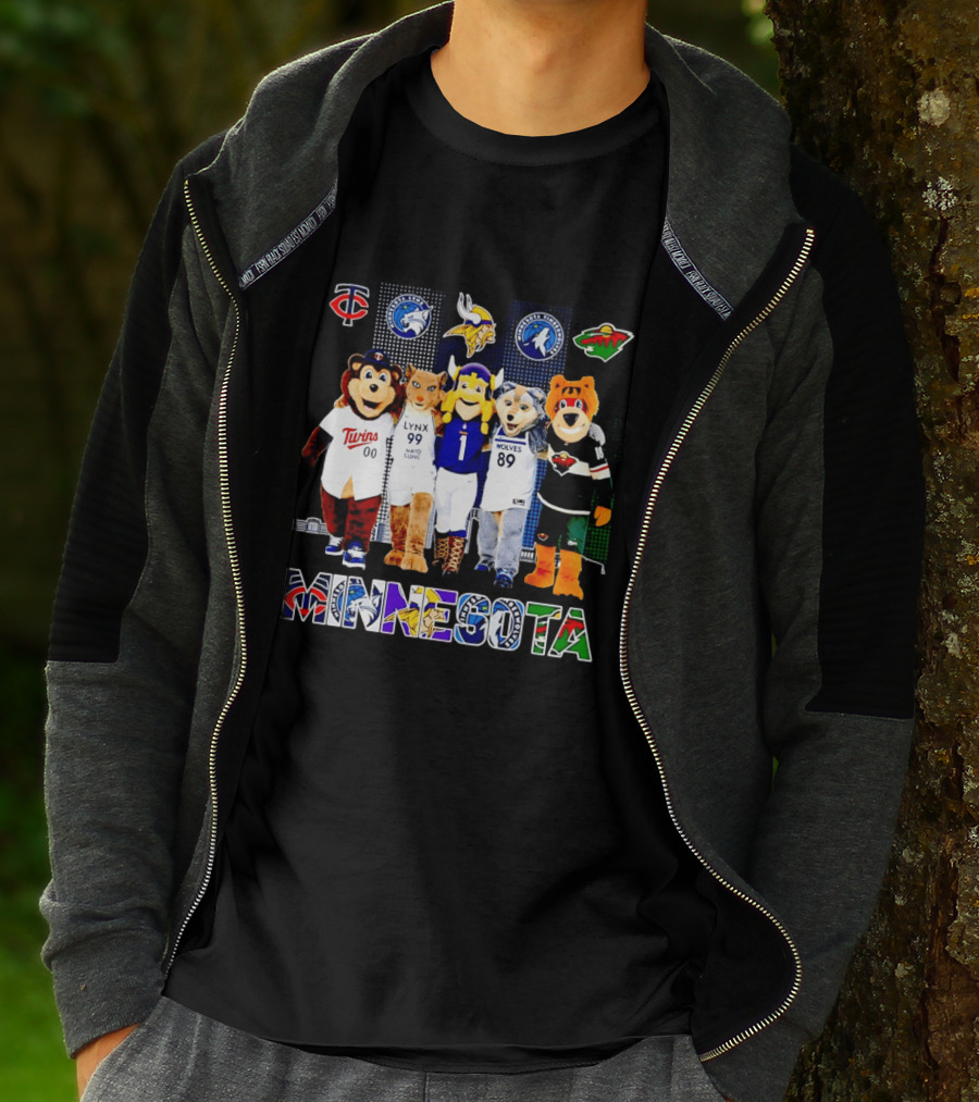 Minnesota Twins Lynx Vikings Timberwolves Wild Mascots Collage T-Shirt