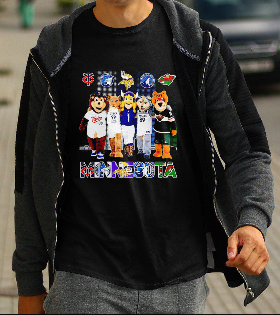 Minnesota Twins Lynx Vikings Timberwolves Wild Mascots Collage T-Shirt