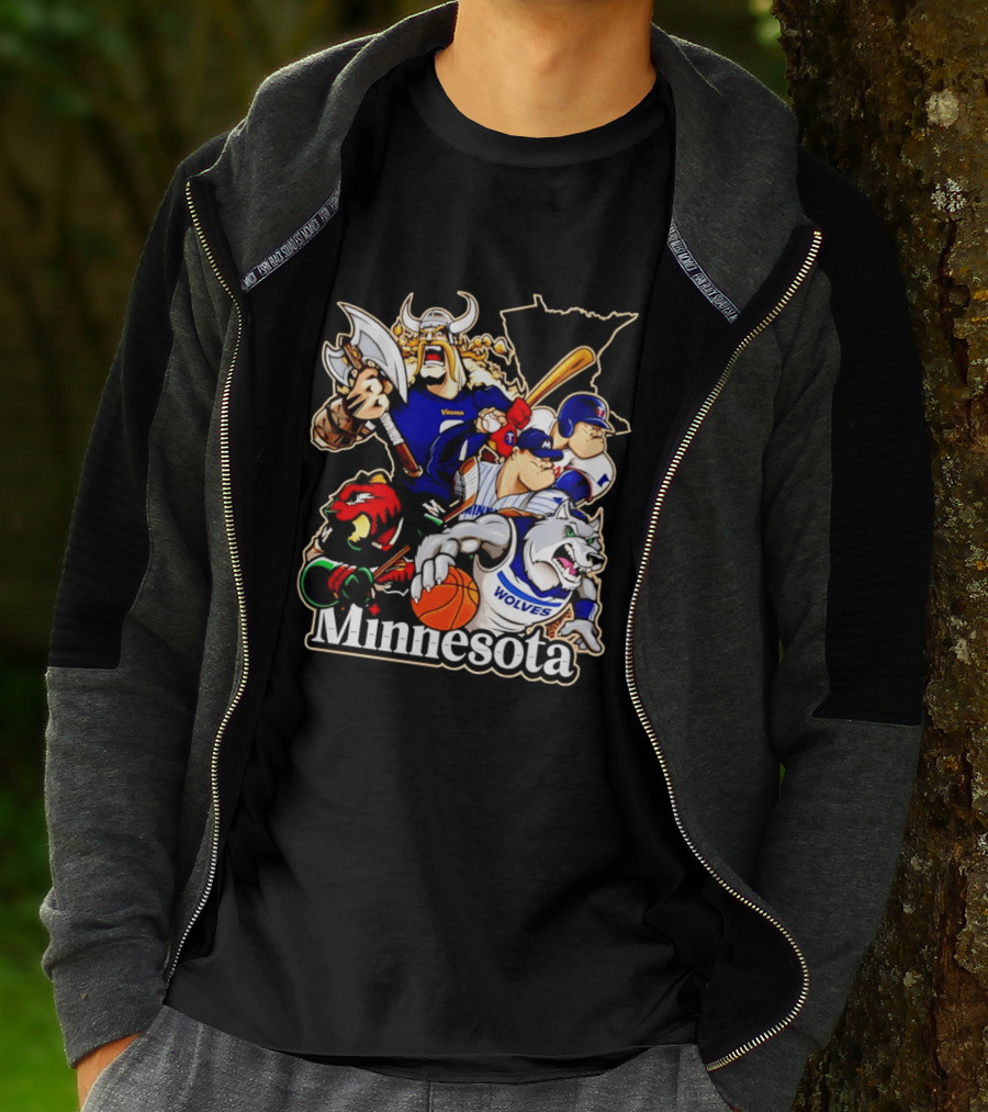 Minnesota Vikings Wild Twins Timberwolves Characters Collage T-Shirt