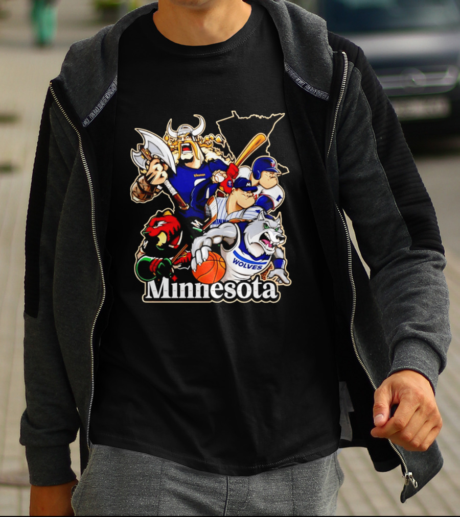 Minnesota Vikings Wild Twins Timberwolves Characters Collage T-Shirt