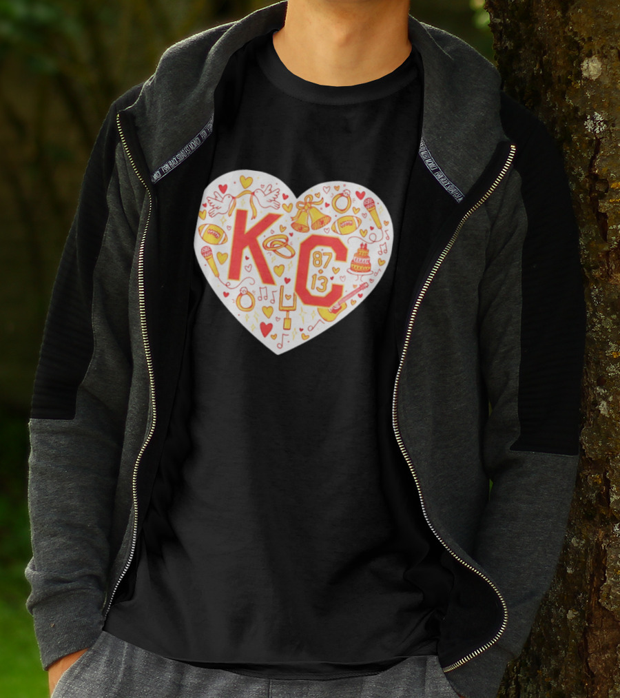 KC 87 13 Heart With Football Rings Music Bells Cake And Guitar T-Shirt